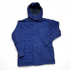 Eddie Bauer 90s Vintage Wool Plaid Lined Mountain Parka Navy Blue Jacket Large